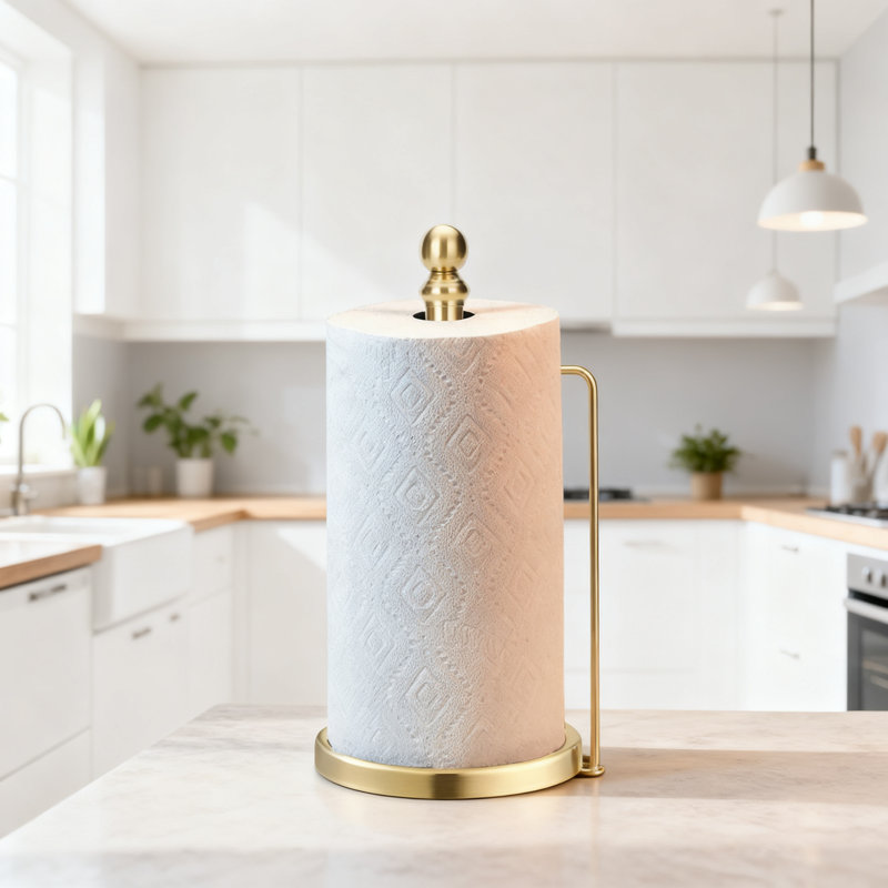 Porte-essuie-tout à une main avec base lestée - conception sans embout pour un support de comptoir en acier inoxydable