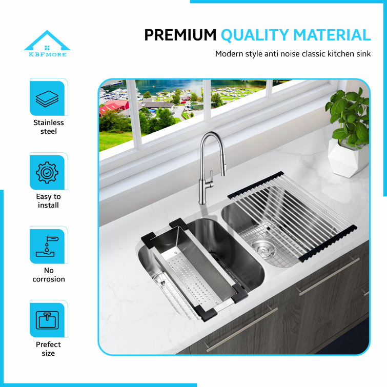 KBFmore 31 Inch Double Equal Bowl Undermount Classic Kitchen Sink with 5  Pieces Sink Accessories