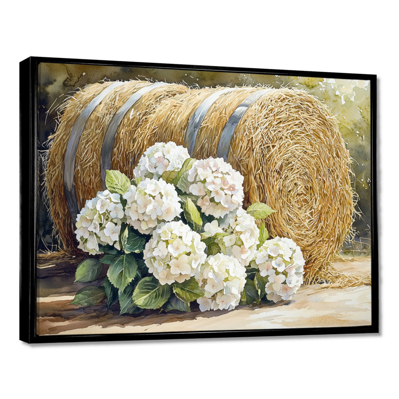 «Hydrangeas In The Farmyard II - Hydrangea», art encadré, H 30 po x l 40 po, Noir, noir, noir, noir