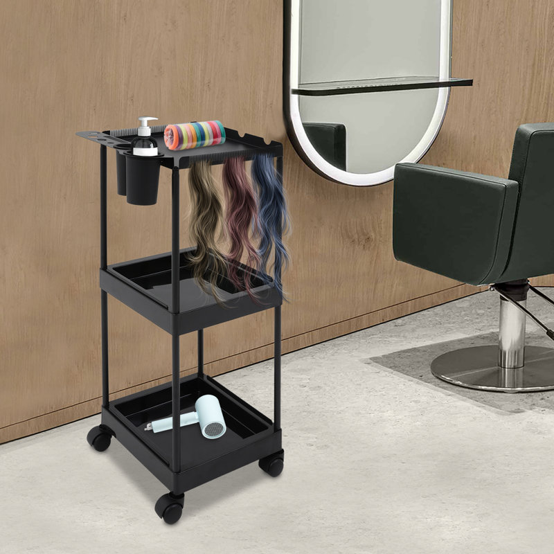 Chariot de salon de coiffure avec chariot à roulettes à 3 niveaux pour le rangement des outils de coiffeur