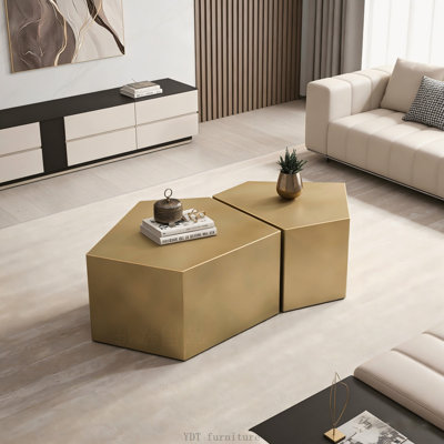 Irregular Pentagon Nesting Coffee Table Set, Geometric, Black (Set of 2)