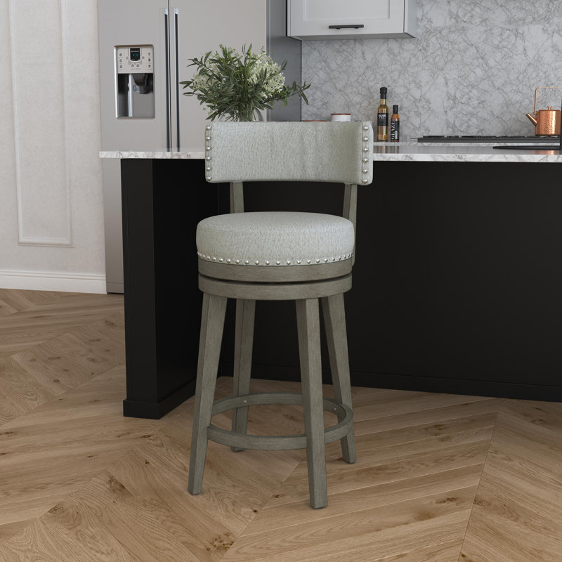 Wendover Upholstered Wood Swivel Stool, Counter Stool (27" Seat Height), Gray Polyester