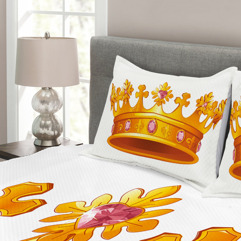 Adside Yellow/White/Pink Microfibre Bedspread Set, 220 x 264 cm