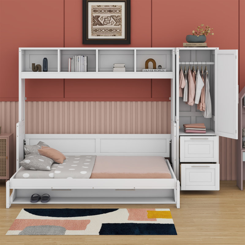 Lit escamotable avec placard et tiroirs Murphy, Double, Duplicata blanc