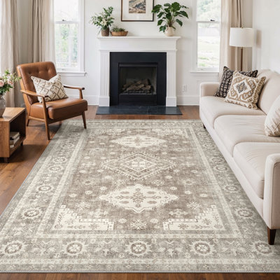 Oriental Machine Washable Area Rug with Non-Slip Backing