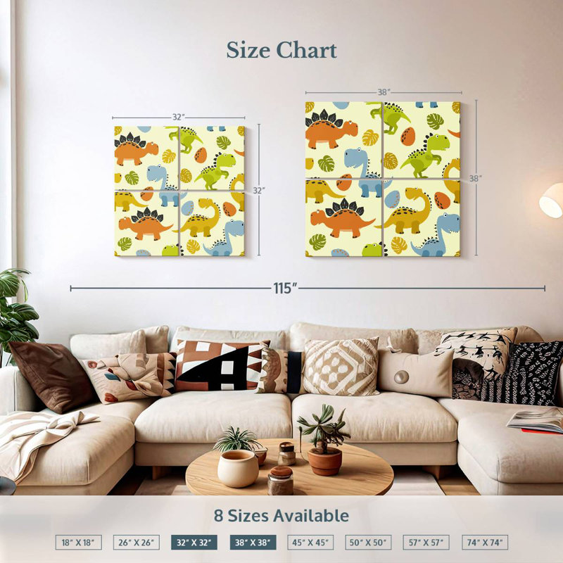 Ashelle Cute Cartoon Dinosaurs, 32" H x 32" W