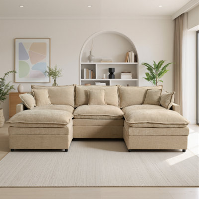 107" or 142" Modular U-Shaped Sectional, Free Combination Sofa with Removable Ottomans and Pillows