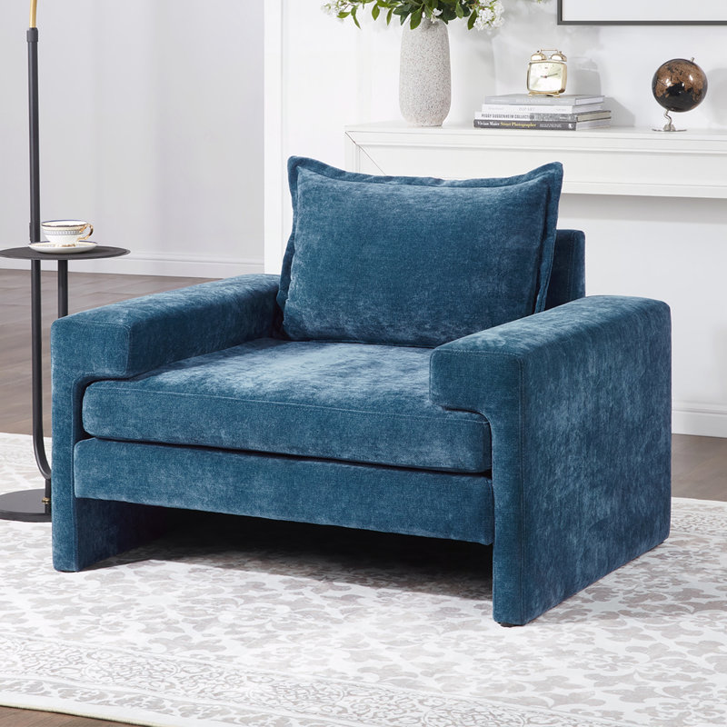 Chaise d'appoint avec accoudoirs larges, Bleu