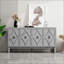 Armoire de rangement rétro à 4 portes avec portes géométriques sculptées à la main, tablettes réglables et pieds surélevés pour un nettoyage facile