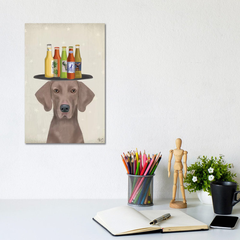 Weimerarner Beer Lover by Fab Funky - Wrapped Canvas Print, 20.32 cm H x 30.48 cm W