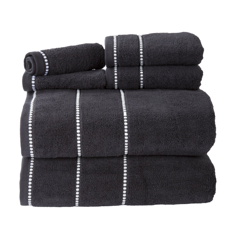 Lavish Home 6 Piece Bathroom Towels Set - 525GSM 100% Cotton Bathroom Essentials - 2 Bath Sheets, 2 Hand Towels, and 2 Wash Cloths for Bath, Shower, Gym, Spa, and Dorm Room (Black)