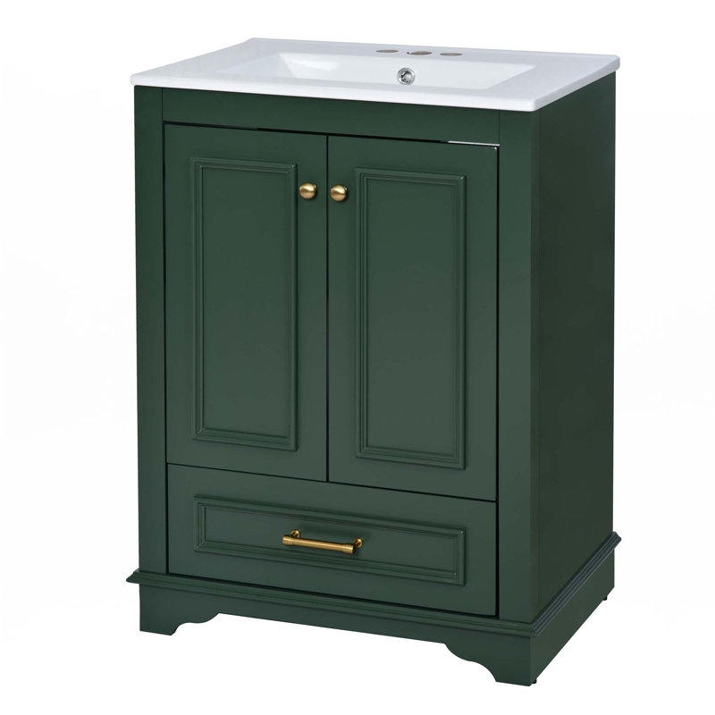 Meuble-lavabo 24 po avec lavabo en céramique, Vert, Doré