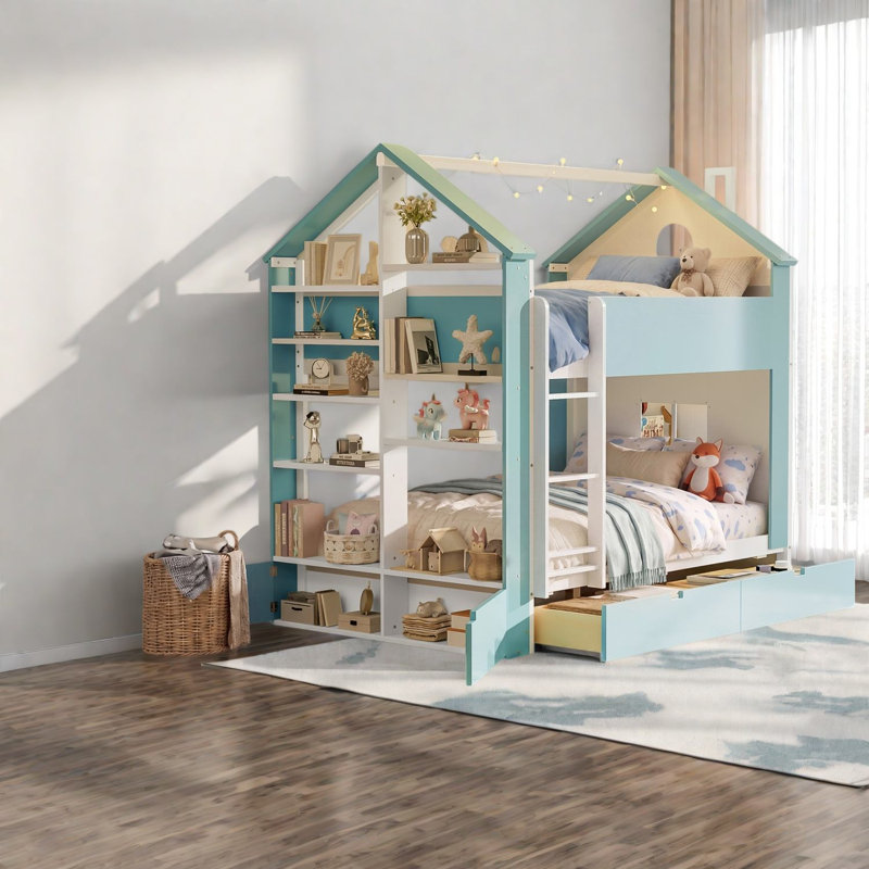 Lits superposés gain d'espace avec rangement, en bois MDF, pour chambre à coucher moderne, Blue