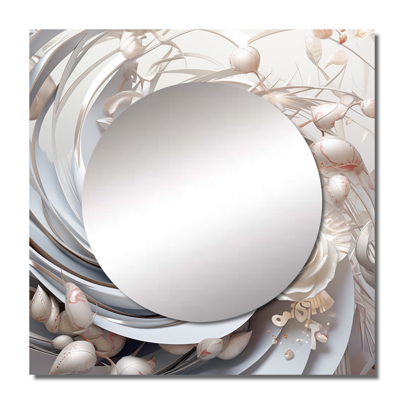 White Blossoming Spring Fractal Flowers I - Fractals Large Square Mirror For Wall Art Decor, 23" x 23"
