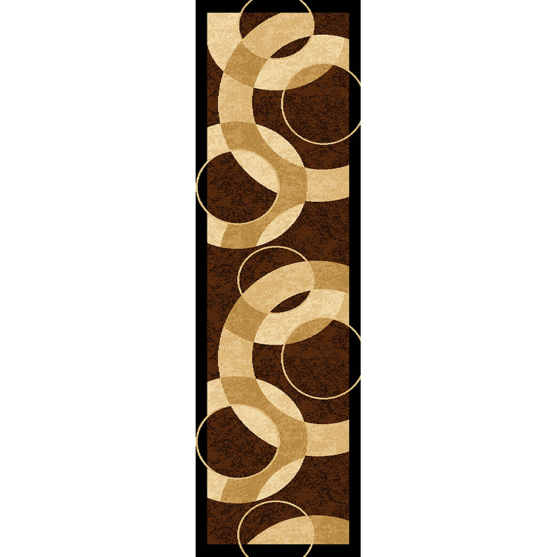 Tapis brun à motif abstrait Galvez, Tapis de couloir 2 pi 2 po x 7 pi 4 po