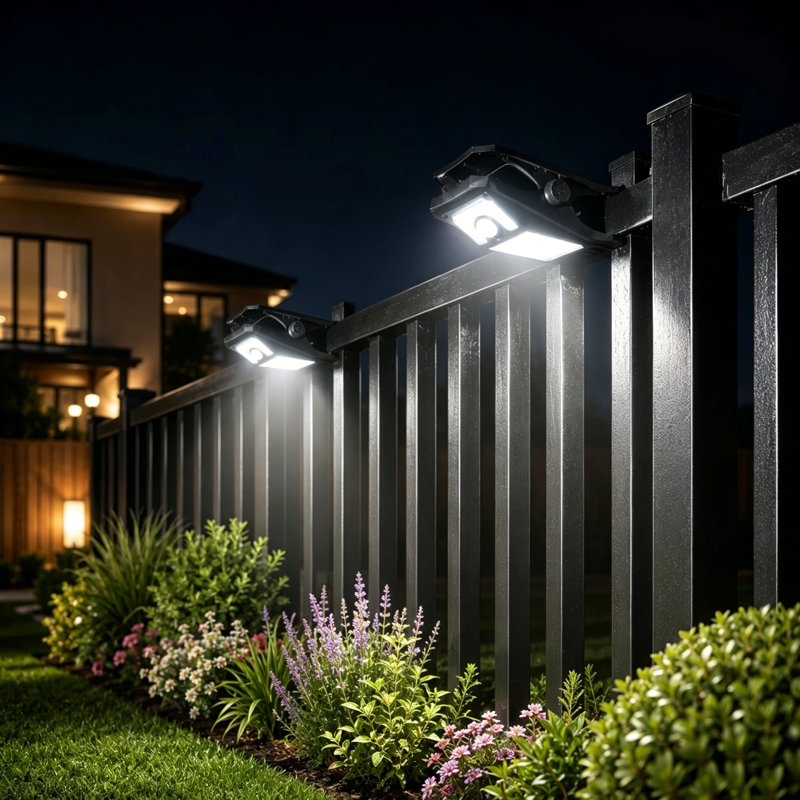 Éclairage solaire à pince pour l'extérieur avec capteur de mouvement et lumières de sécurité imperméables pour clôture, Blanc