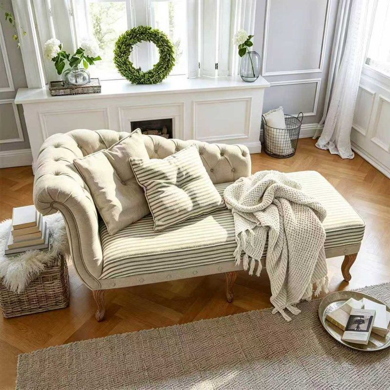 Fauteuil en acajou 70,87 po de style américain avec rayures horizontales bleues