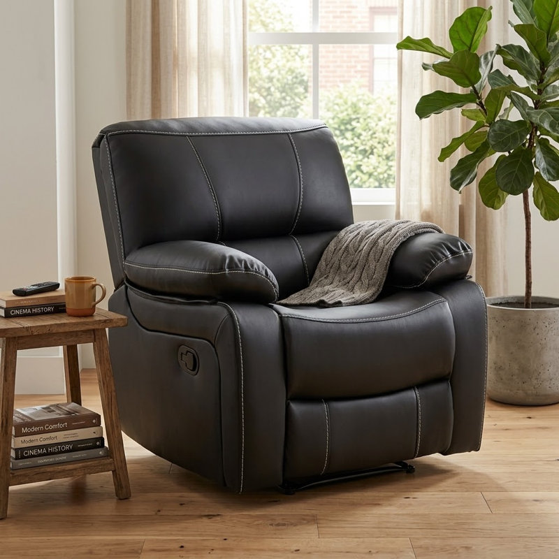 Fauteuil inclinable manuel en cuir respirant, Similicuir minuit