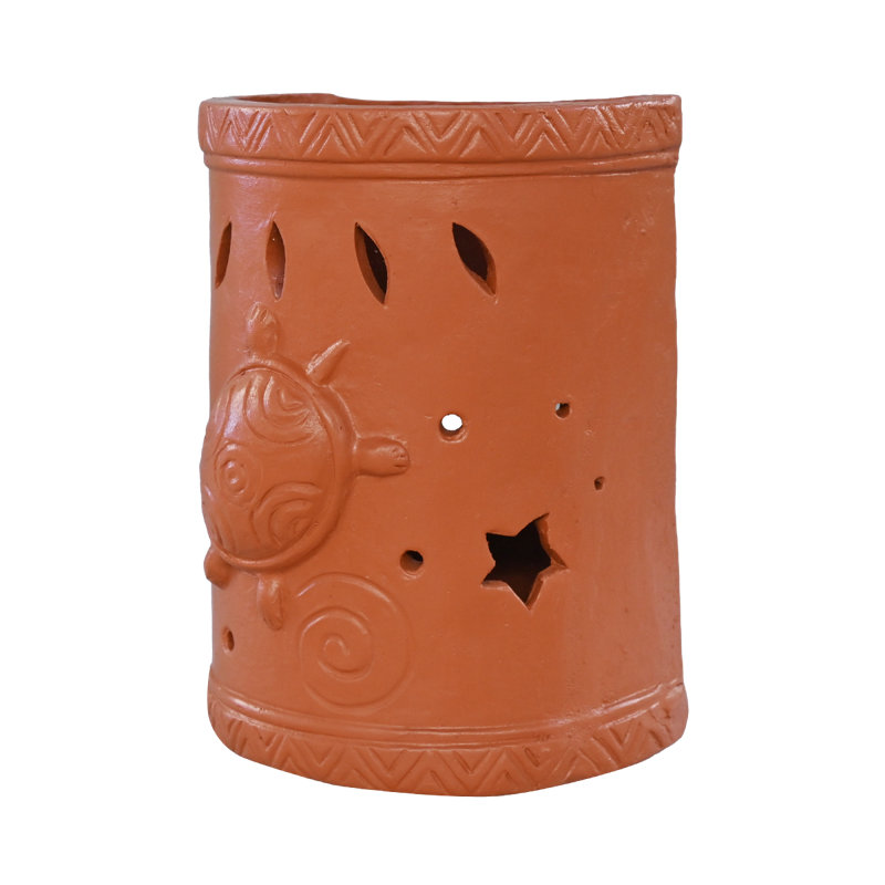 Heritage Clay Light Cover with Turtle Motif in Terracotta
