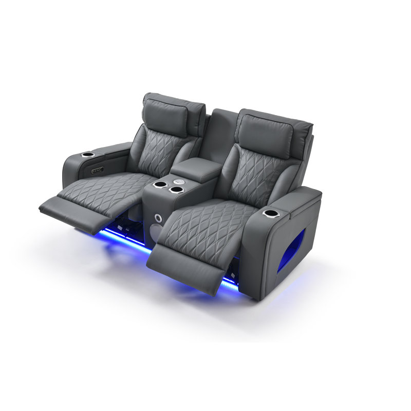 Causeuse de cinéma en cuir Lumin, causeuse inclinable avec appuis-tête réglables, éclairage DEL,, Gris