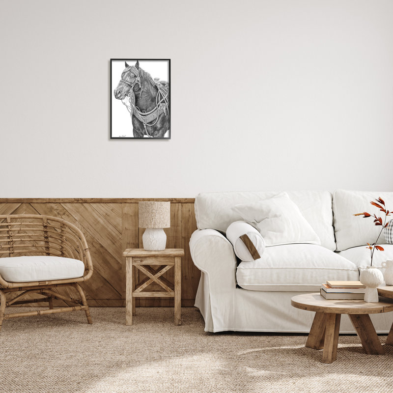 «Riding Horse Portrait Minimal Elegant Mark» par Andrea Kochish - impression, H 20 po x l 16 po, Giclée encadrée noir minuit
