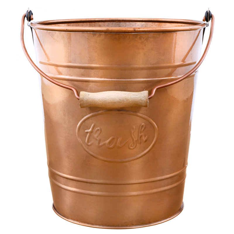 Copper Galvanized Farmhouse Trash Can with Wooden Handle