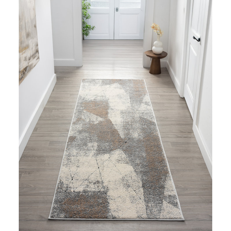 Arneson Collection Geometric Abstract Neutral Area Rug, Runner 2'8" x 7'10"
