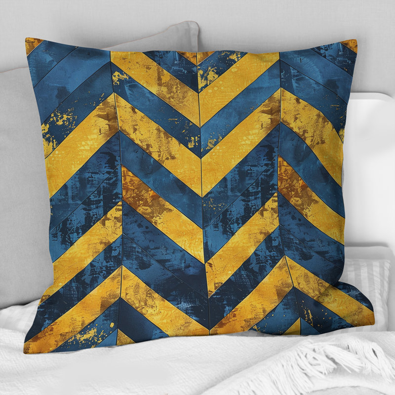 Imprimé à chevrons bleu et bleu II - Coussin moderne, H 18 po x l 18 po