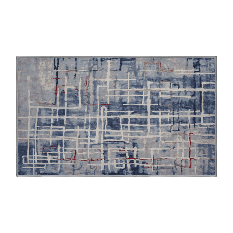 Machine Washable Gray Area Rug, Rectangle 7' x 9'