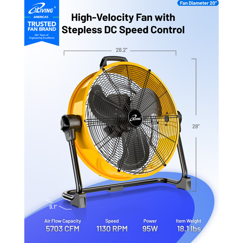 iLIVING Heavy Duty High Velocity Barrel Floor Drum Fan With DC Brushless Motor,Stepless Speed Adjustment for Workshop, Garage, Commercial or Industrial Environment, UL Safety Listed