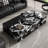 Exquisite Contemporary Stream Form Marble Coffee Table With Flowing Water Form Finish And Wood Veneer Base, Rectangular Black