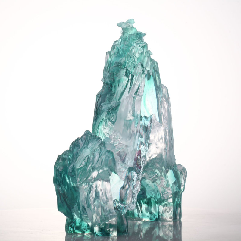 LIULI Crystal, Mountain and Pine Sculpture, Camellia, Tai Chi Series | Evergreen Mountain Spirit