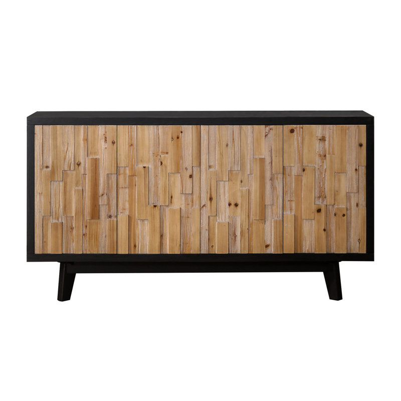 Buffet en bois naturel - Motif géométrique, buffet fonctionnel avec 4 portes et rangement polyvalent