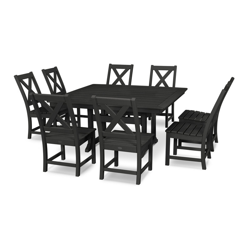 Braxton 9-Piece Nautical Trestle Dining Set, Black