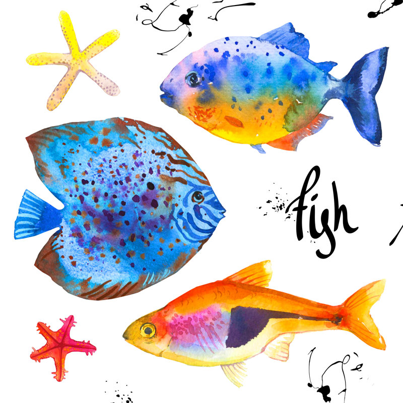 Tropical Marine Fish by MonaMonash - Wrapped Canvas Painting, 30cm H x 30cm W x 3.8cm D