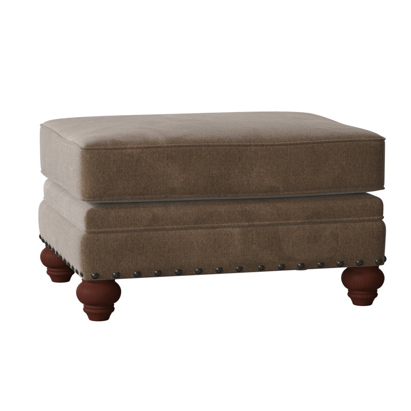 Spratt Upholstered Ottoman, Manhattan, Tweetie 8 Brown Performance Velvet, Dark Brass