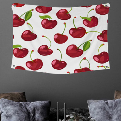 Tapisserie murale motif cerise - décoration murale fruits