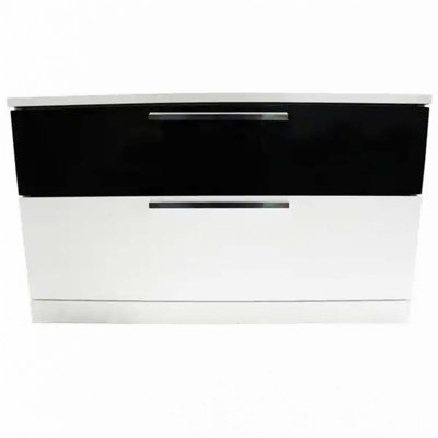 Modern Bedroom 2-Drawer Nightstand, White/Black Lacquer Finish Bedside Table