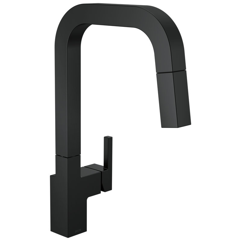 Robinet de cuisine noir mat Junction avec douchette rétractable, robinet d'évier de cuisine monotrou moderne, poignée simple, noir mat
