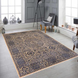 Tapis bleu / beige en laine noué à la main 8 pi x 9 pi 10 po Maart