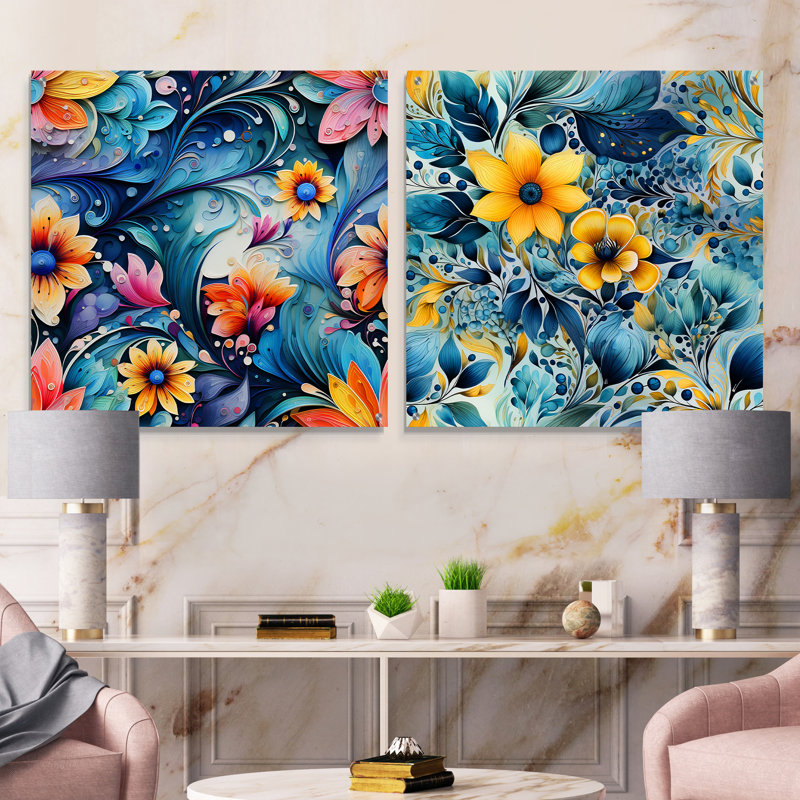 Tavistock - Ensemble de 2 peintures murales abstraites en acrylique, H 16 po x l 33 po