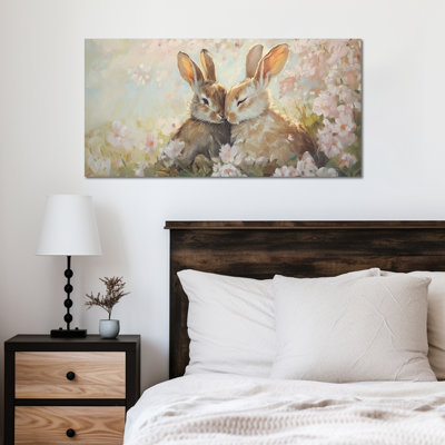 Art mural de lapin de Pâques GUTTATY, décoration murale de photos de lapin de Pâques au printemps, décoration murale de fleurs de lapin et de printemps, impressions de Pâques pour le salon, la chambre à coucher, la chambre d'enfant, la chambre de bébé prête à être suspendue 12 po x 24 po