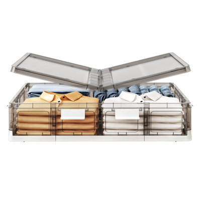 Boîtes de rangement en plastique à glisser sous le lit, avec couvercles et 8 roulettes préinstallées, boîtes de rangement pliables et plates à roulettes pour vêtements, chaussures et accessoires de chambre (transparent).