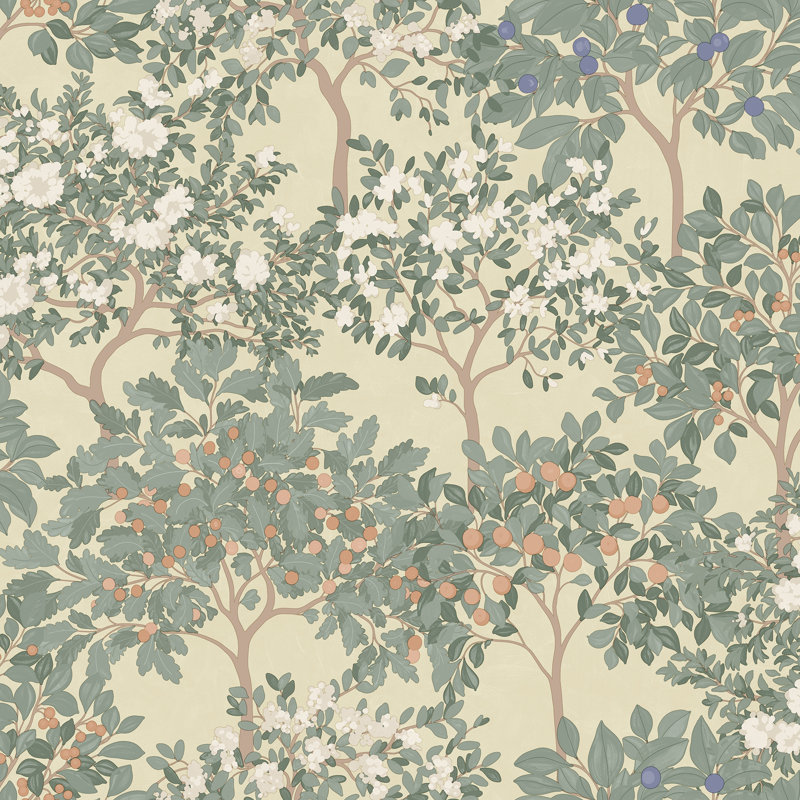 Arbour Serenade Green on Yellow Ground Wallpaper, Yellow