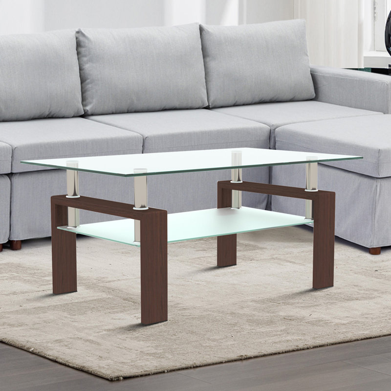 Kenechi Glass Top Single Coffee Table, Transparent, Oak