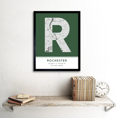 Rochester City Map Rochester Green by Wee Blue Coo - Single Picture Frame Typography