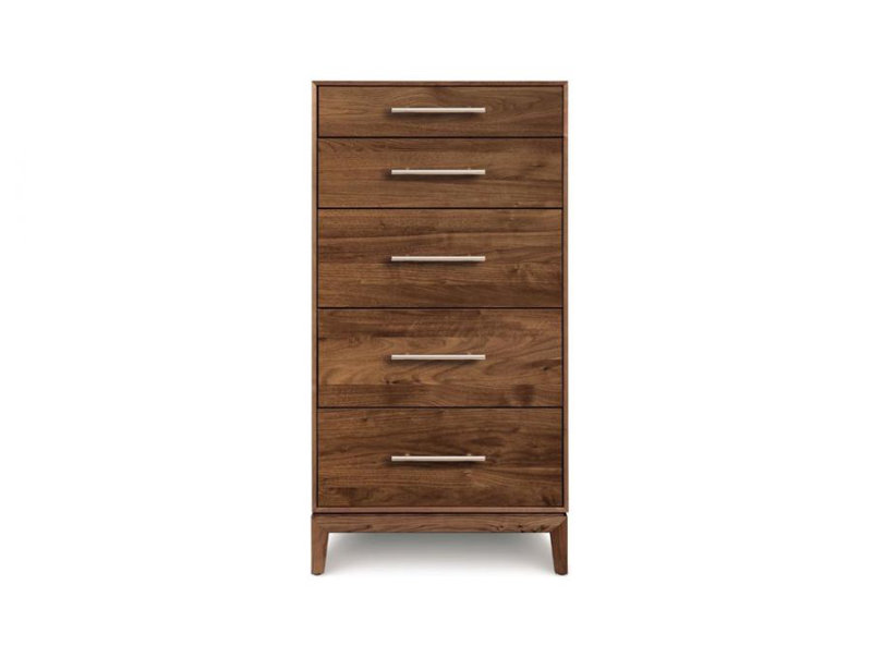 Commode 5 tiroirs Mansfield, Noyer naturel, H 51,38 po x l 26,88 po x P 18 po