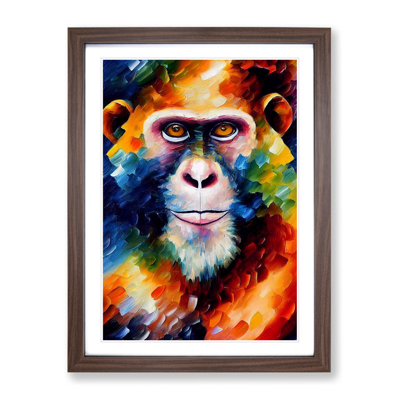 Monkey Portrait No.4 - Framed Print, 46cm H x 34cm W, Brown