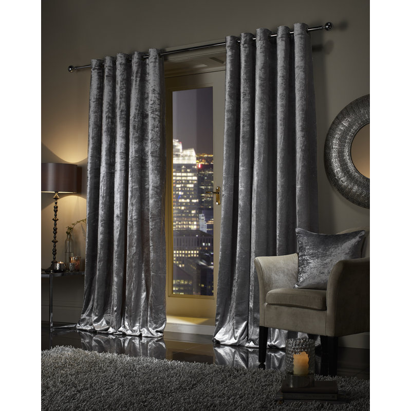 Sergey Velvet Semi Sheer Curtain Pair, Silver, 228 W x 228 D cm