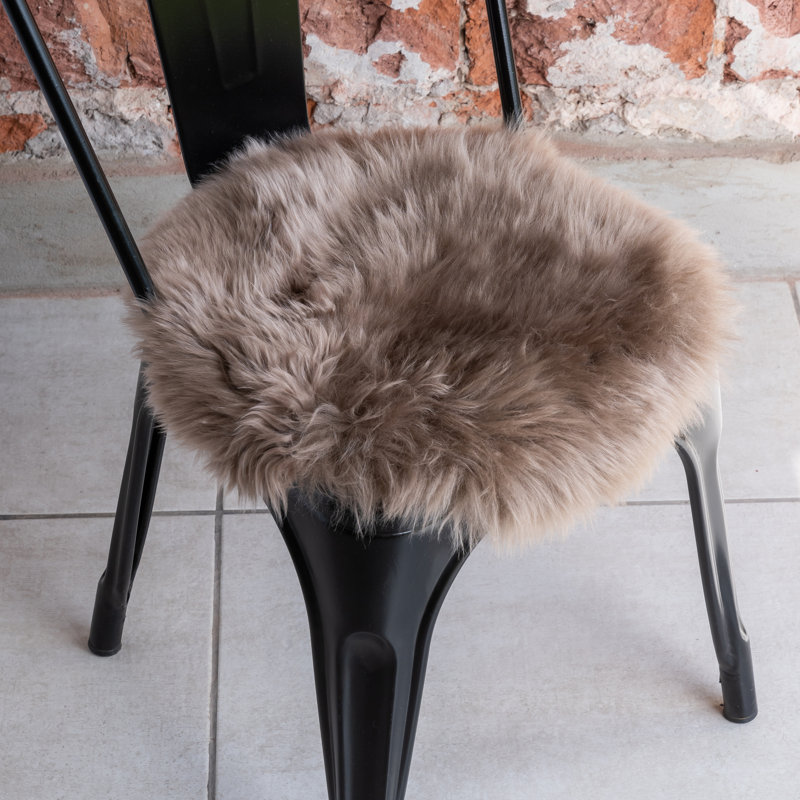 Premium 100% Genuine Long Hair Sheepskin Chair Pad 15" Diameter Beige